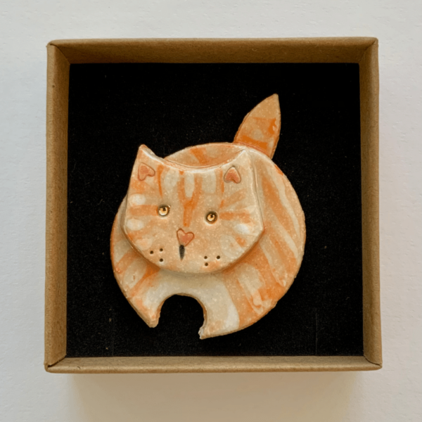 Ginger Cat Ceramic Brooch